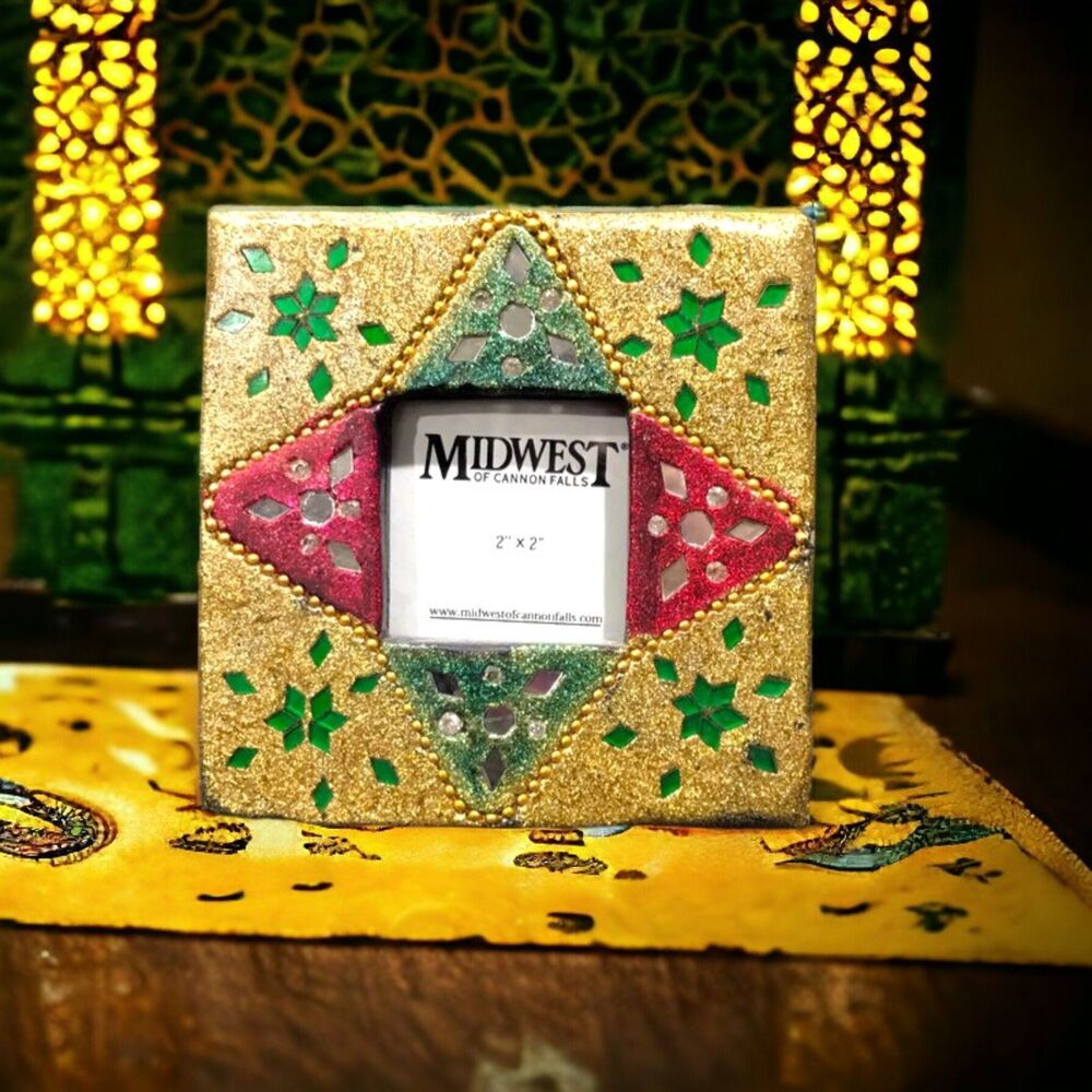 Square Boho Gold 3.5 x 3.5 Wood Picture Frame Glitter & Mirrors
